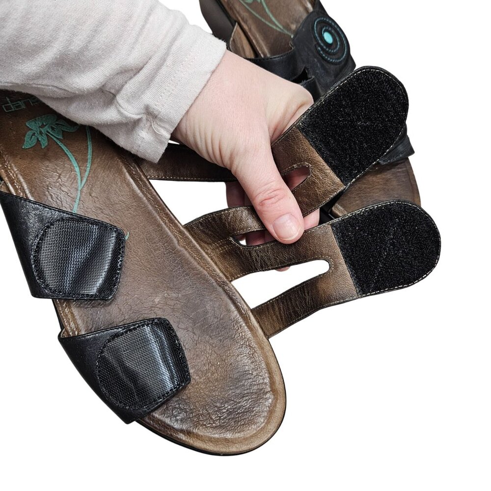 Dansko Womens Leather Platform Sandals Size 40 Hook Loop Straps‎ Black Turquoise - Picture 3 of 14